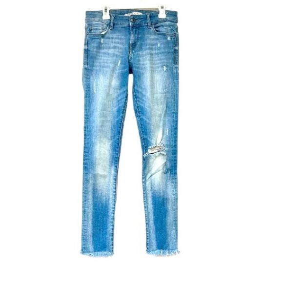 Zara Distressed Denim Ankle Jeans 4 - Picture 1 of 6